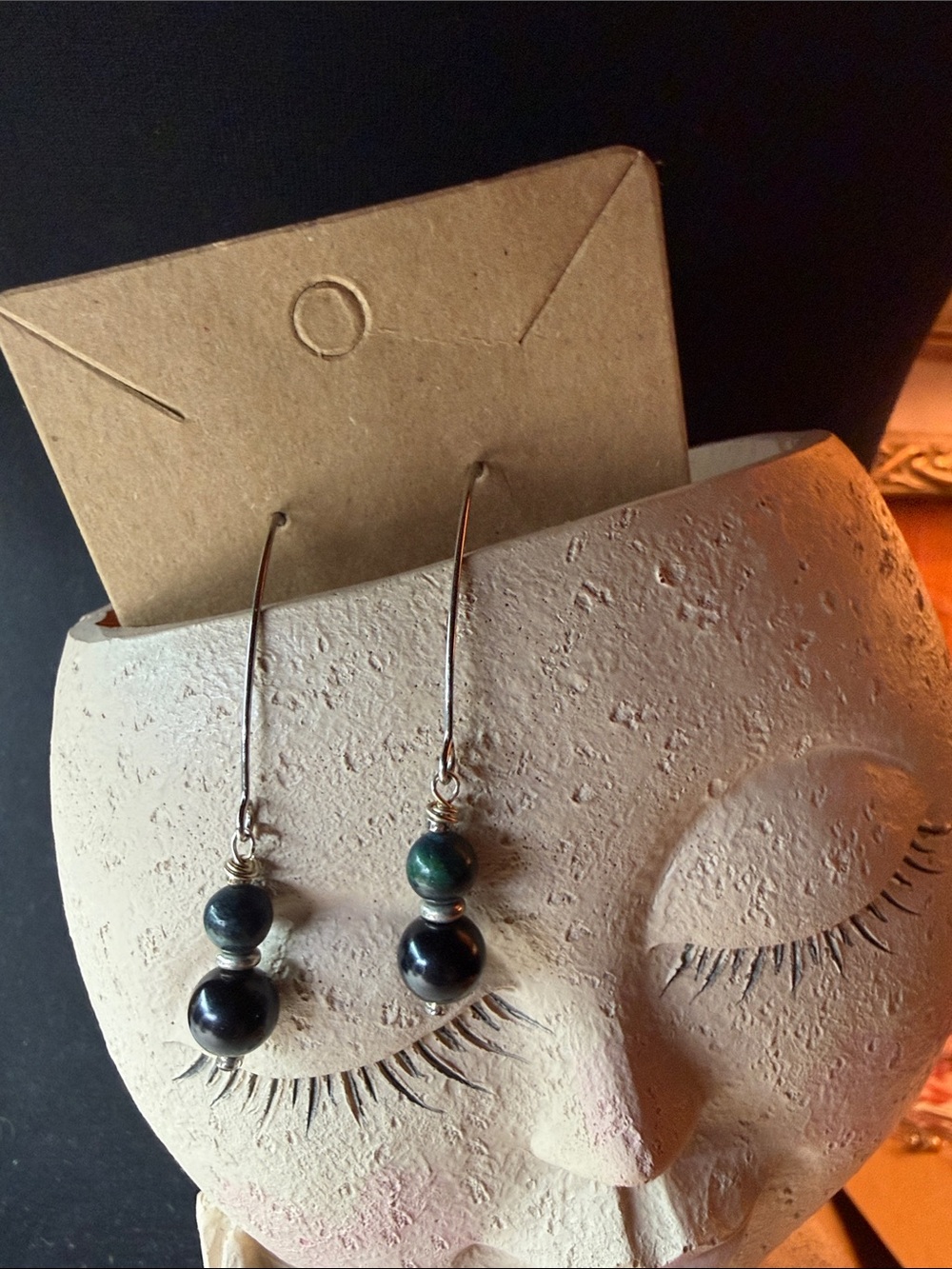 Handmade Green and Black Bead Drop Earrings - Women Jewelry